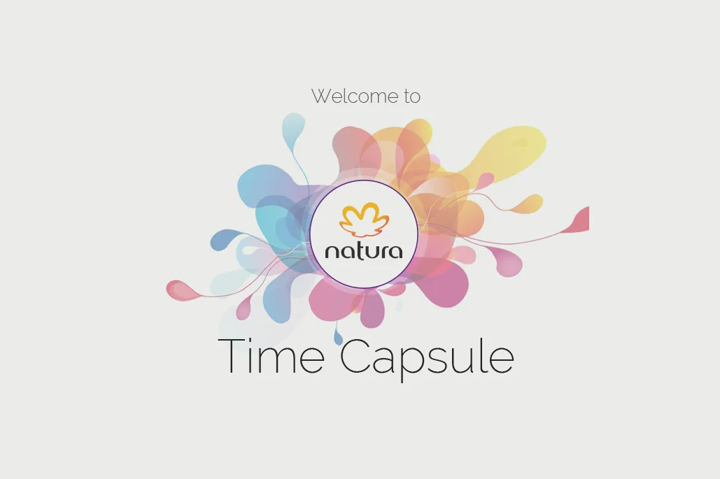 Natura Time Capsule app splash — watercolor bloom around the Natura logo